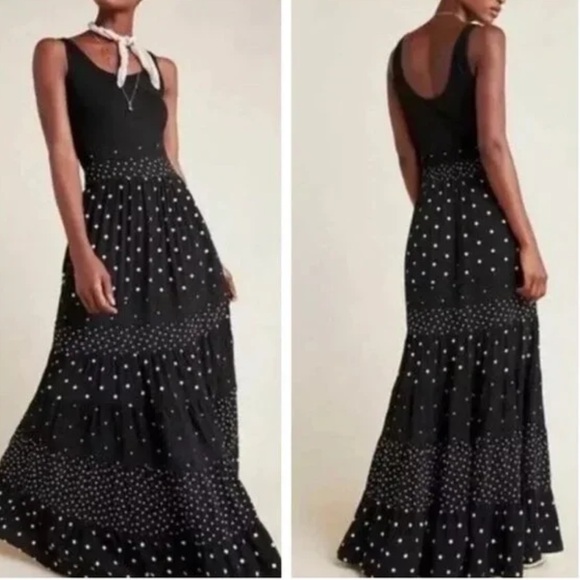 Dresses & Skirts - NWT.Retail $160. Anthropologie. Size M Black tiered polka dot maxi dress.